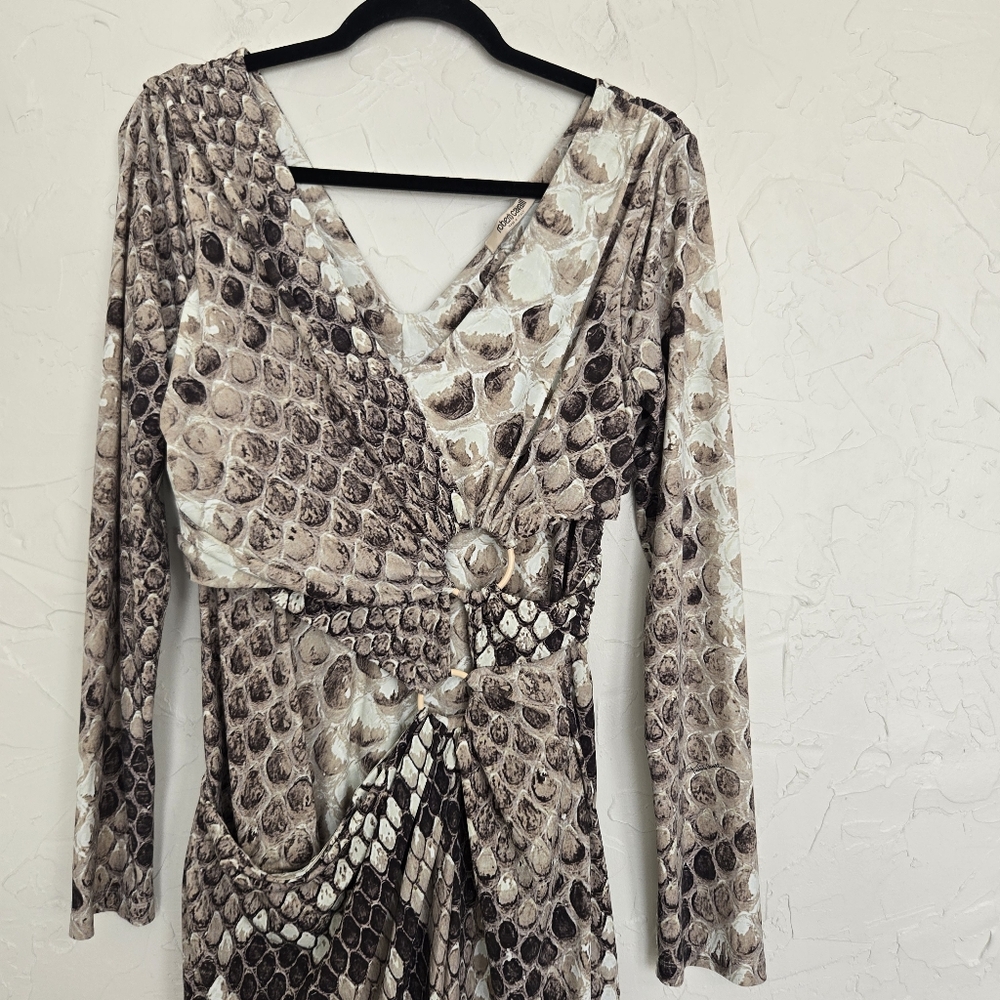 Roberto Cavalli Snakeskin Python Tan Gray Sheath … - image 4